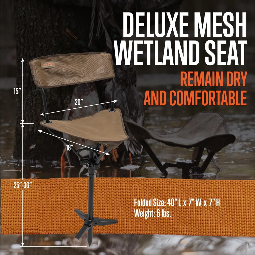 Wetland Hunting Seat - Lightweight Hunting Chair with Adjustable Height, Sink-Resistant Leg, and Removable Shoulder Carry Strap for All-Weather Hunting