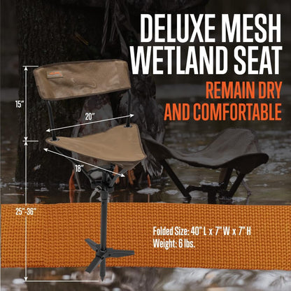 Wetland Hunting Seat - Lightweight Hunting Chair with Adjustable Height, Sink-Resistant Leg, and Removable Shoulder Carry Strap for All-Weather Hunting