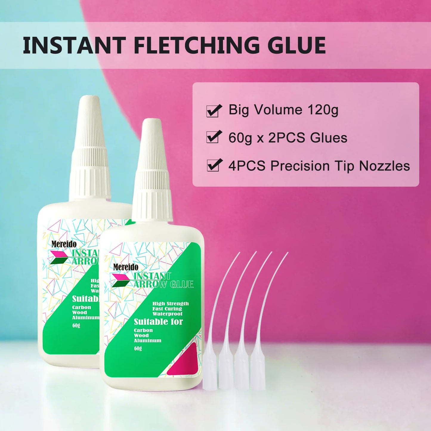 Fletching Glue, Instant Arrow Glue, 120G, for Aluminium, Carbon and Wood Shafts (Arrowglue-60G X2)