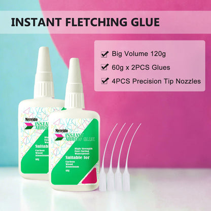 Fletching Glue, Instant Arrow Glue, 120G, for Aluminium, Carbon and Wood Shafts (Arrowglue-60G X2)