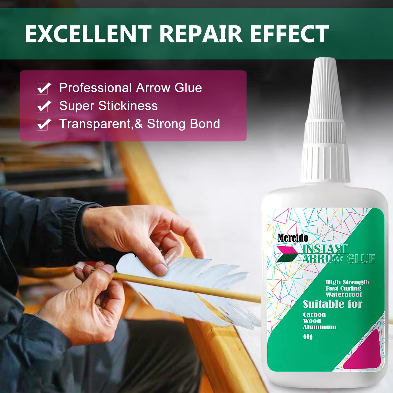 Fletching Glue, Instant Arrow Glue, 120G, for Aluminium, Carbon and Wood Shafts (Arrowglue-60G X2)