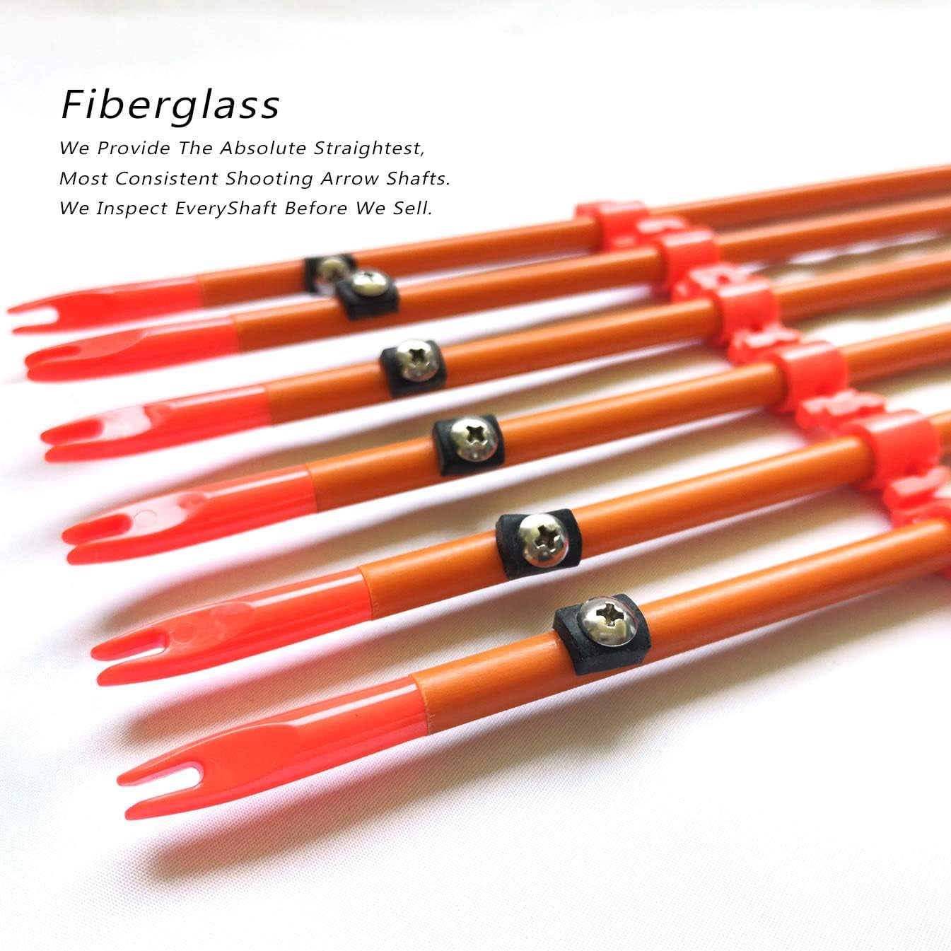 34Inch 8MM Bow Fishing Hunting Arrows Archery Fiberglass Arrows with Safety Slides Pack of 6 Arrows ID 5/16 Inch Safety Slides Kits