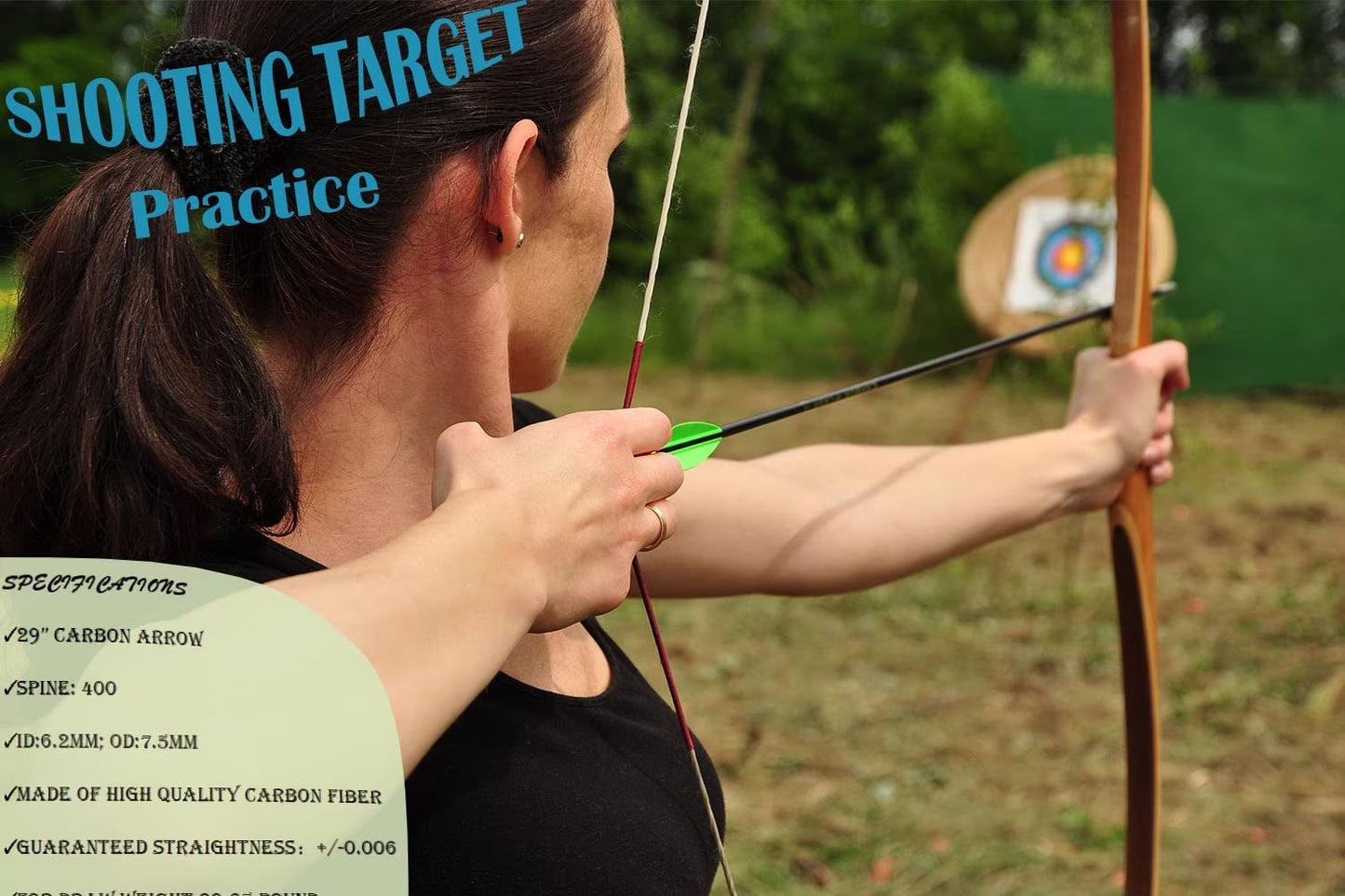 Carbon Arrow 29 Inch 12-Pack Hunting Arrows Spine 400 for 30-65Lb Bows Archery Compound & Recurve & Traditional Bow, Green
