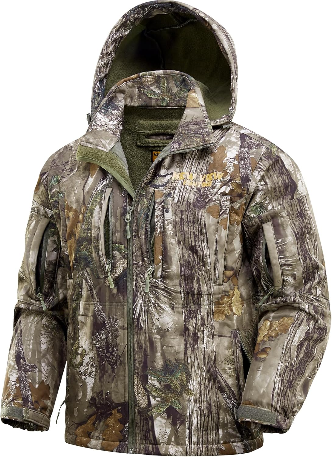 Camo Hunting Jackets for Men, Warm Fleece Lined Hunting Jacket with Hood, Quiet Water Resistant Hunting Clothes