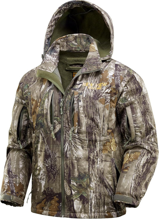 Camo Hunting Jackets for Men, Warm Fleece Lined Hunting Jacket with Hood, Quiet Water Resistant Hunting Clothes