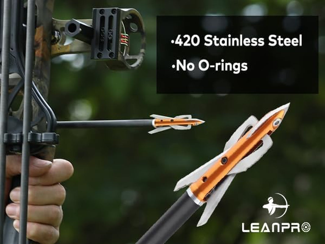 Hunting Broadheads 6PK 100 Grains 420 Stainless Steel 3 Blades Mechanical Hunting Arrow Tips Archery Arrowhead for Crossbow and Compound Bow Hunting 2” Cutting Diameter