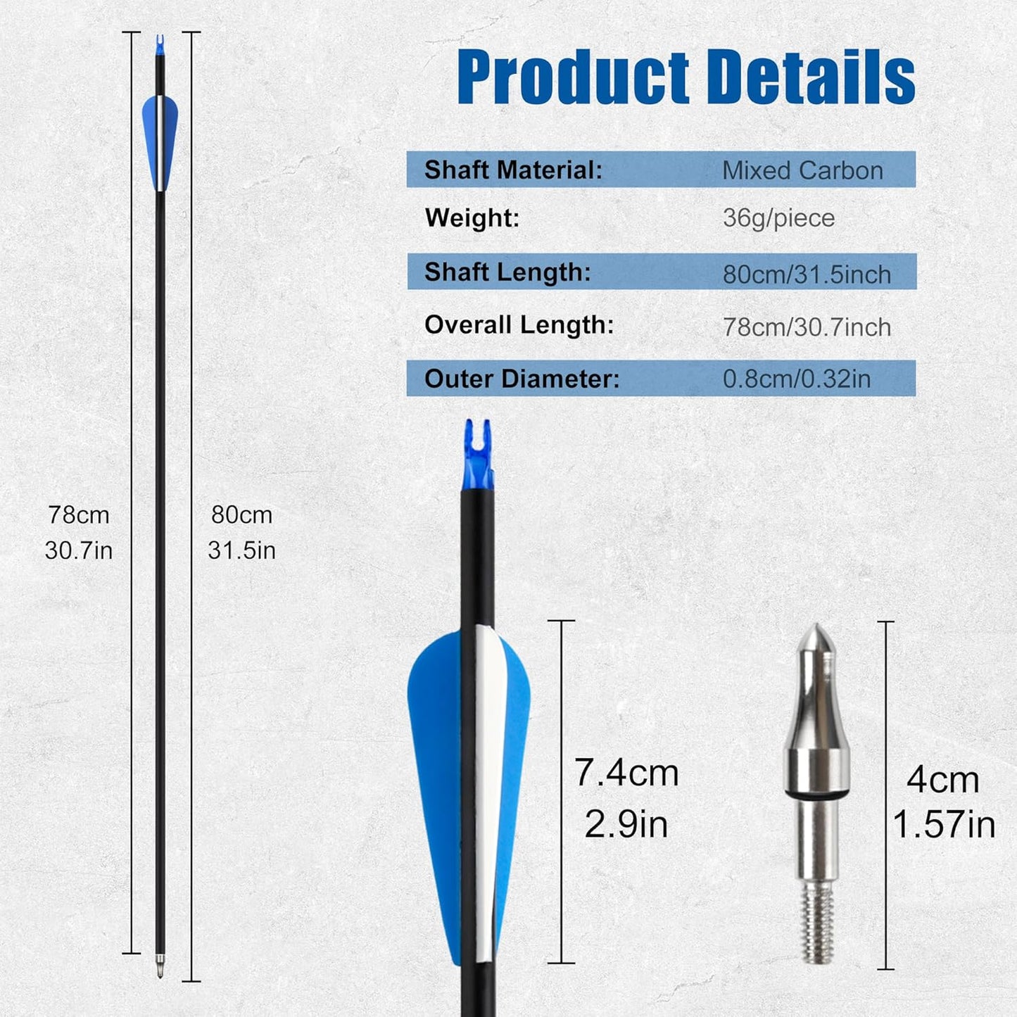 14/24 Pcs 30" Carbon Archery Arrows, Spine Matched for Hunting & Target Practice with Compound & Recurve Bows, Durable Carbon Shaft and Removable Tips