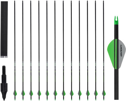32" Carbon Arrows Archery Target Practice Hunting Arrows with Shaft Spine 400 with Removable Tips for Compound & Recurve Bow (Pack of 12)