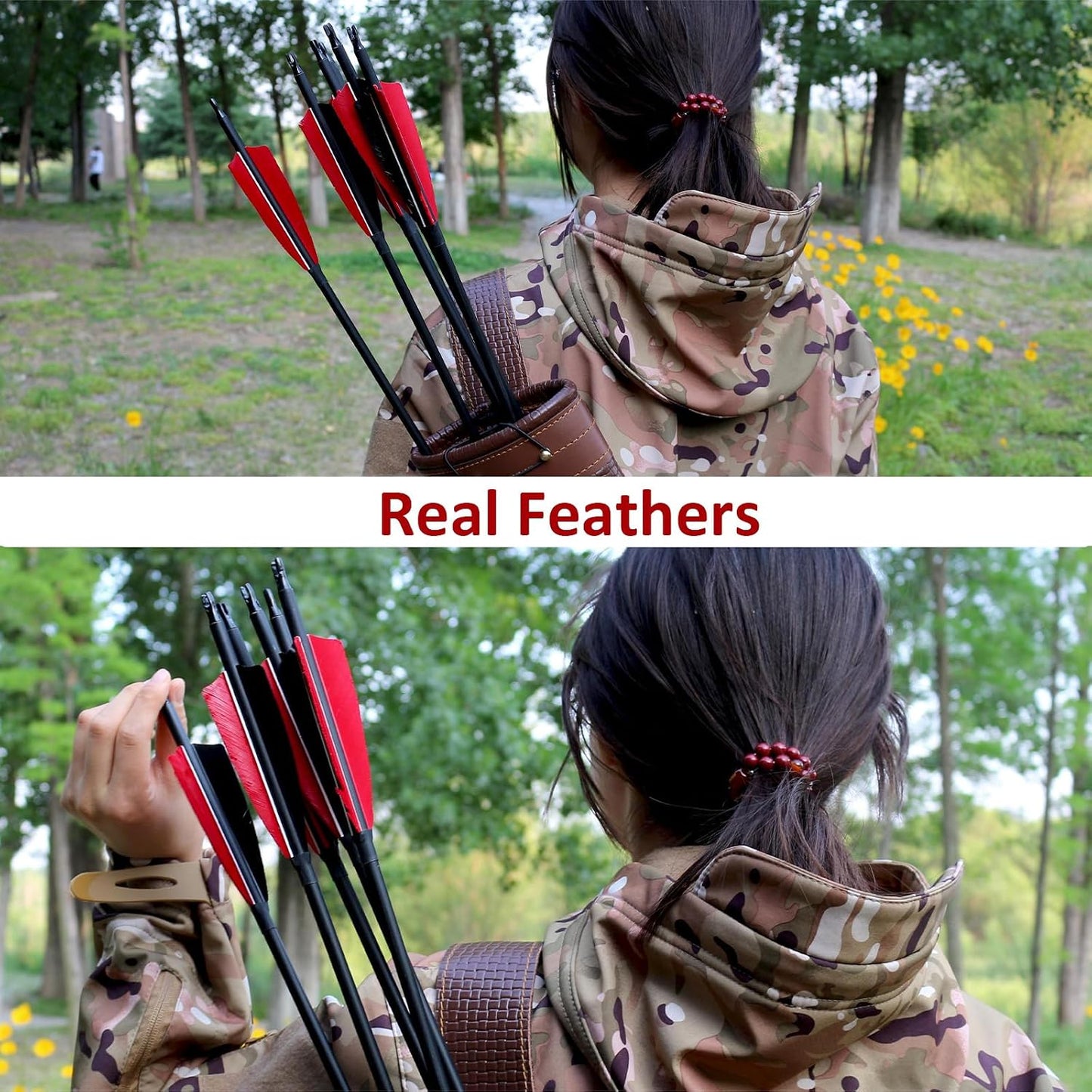 12 Pcs Archery Arrows with Feathers Removable Tips 30Inch Hunting Arrows for Recurve Bow Longbow Compound Bow for Adults Targeting Practice