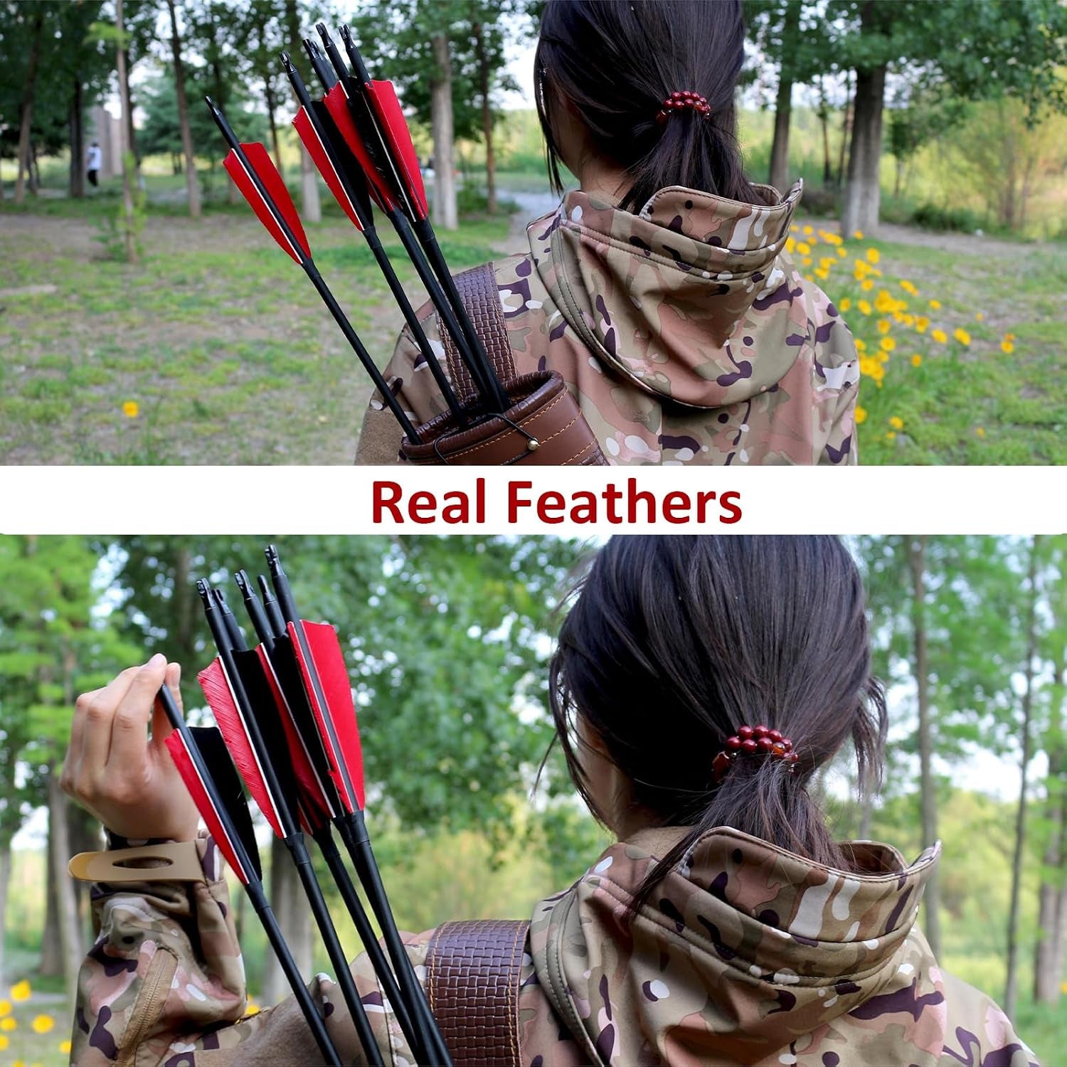 12 Pcs Archery Arrows with Feathers Removable Tips 30Inch Hunting Arrows for Recurve Bow Longbow Compound Bow for Adults Targeting Practice