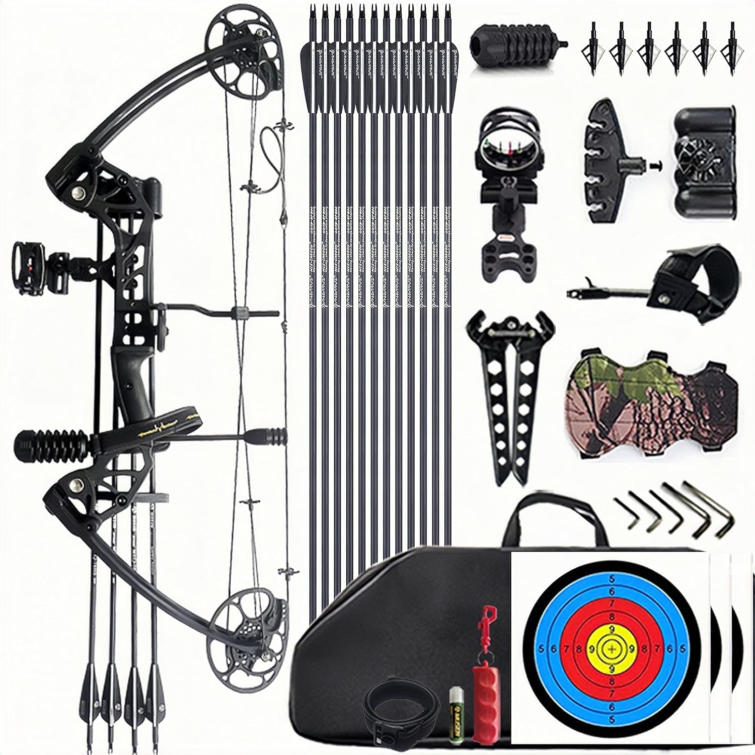 Compound Bow and Archery Sets - Right Hand Archery Compound Bows 0-70 Lbs Draw Weight Adjustable for Adults and Beginners，Hunting Bow Kit for Beginner