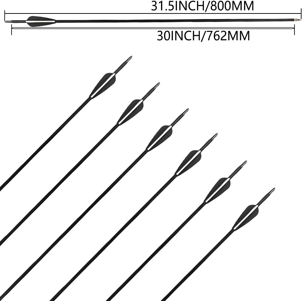 31.5Inch Carbon Arrow Targeting Practice Hunting Arrows Spine 400 for Compound & Recurve & English Long Bow with Removable Tips (Pack of 12)