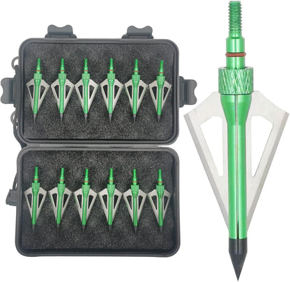 Hunting Broadheads 12PK 100 Grains Screw-In Arrow Archery 3 Blades Hunting Heads Arrow Tips Compatible with Crossbow and Compound Bow + 1 PK Broadhead Storage Case