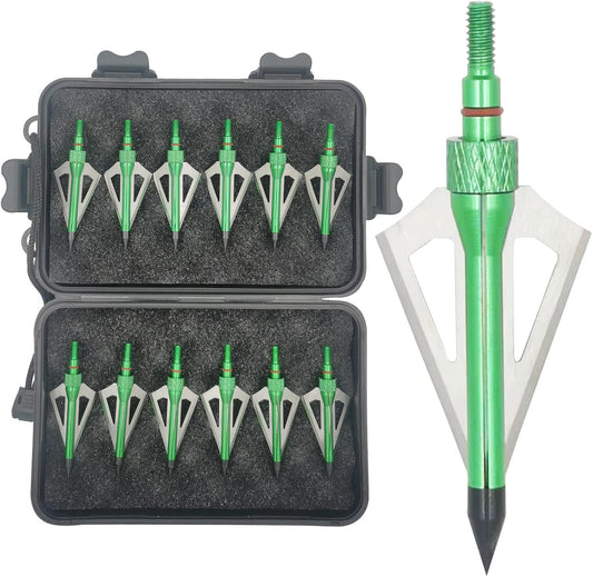 Hunting Broadheads 12PK 100 Grains Screw-In Arrow Archery 3 Blades Hunting Heads Arrow Tips Compatible with Crossbow and Compound Bow + 1 PK Broadhead Storage Case