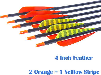 Traditional Archery 300 340 400 500 600 700 Spine 30 31 32 Inch Carbon Feather Arrows for Recurve Compound Bow Longbow Hunting Targets Arrow 12PCS
