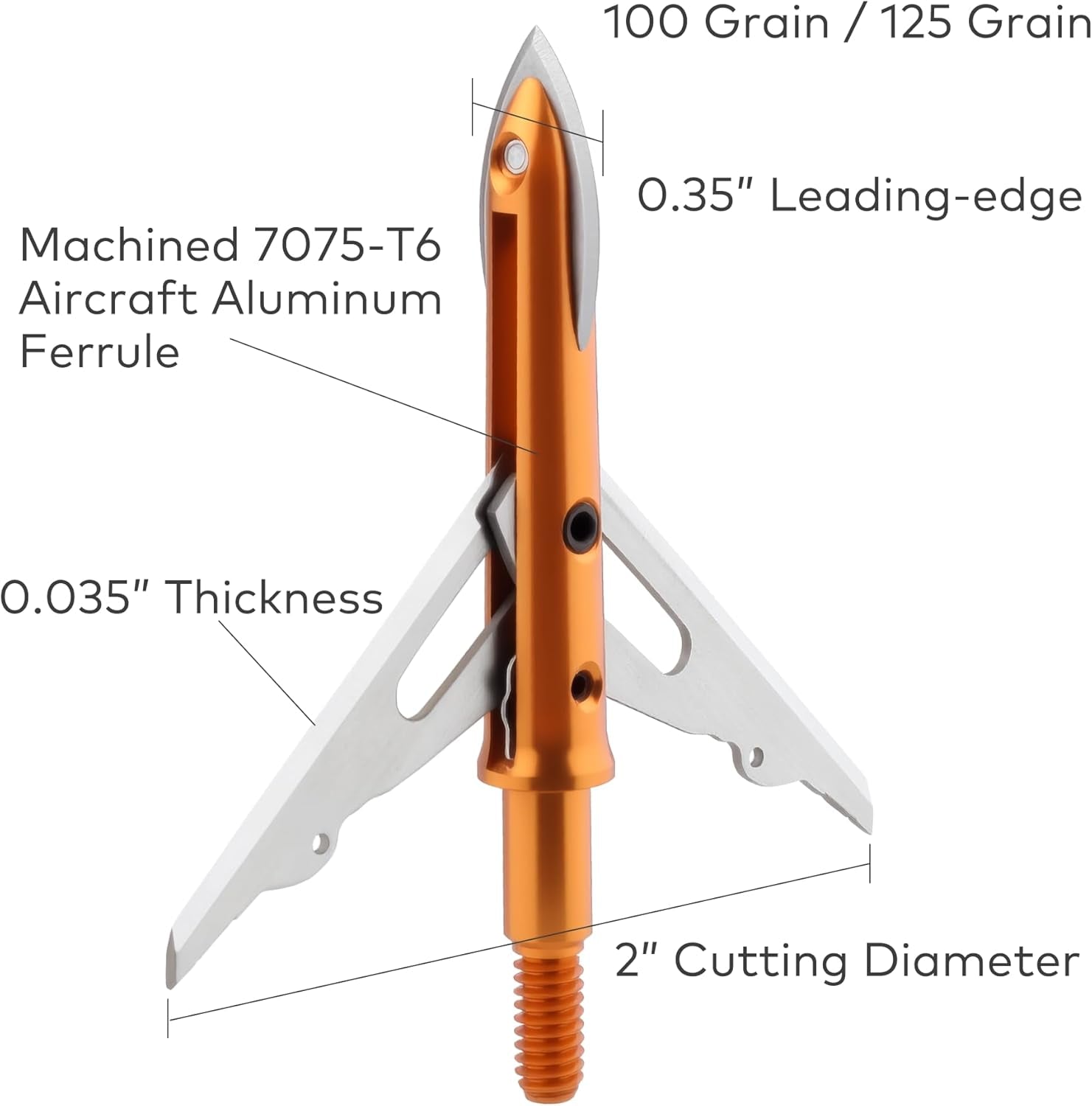 Hunting Broadheads 6PK 100 Grains 420 Stainless Steel 3 Blades Mechanical Hunting Arrow Tips Archery Arrowhead for Crossbow and Compound Bow Hunting 2” Cutting Diameter