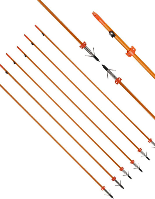 34Inch 8MM Bow Fishing Hunting Arrows Archery Fiberglass Arrows with Safety Slides Pack of 6 Arrows ID 5/16 Inch Safety Slides Kits