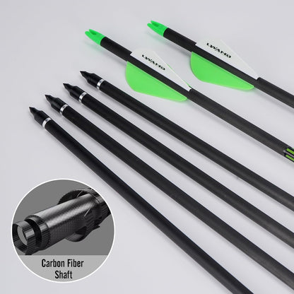 32" Carbon Arrows Archery Target Practice Hunting Arrows with Shaft Spine 400 with Removable Tips for Compound & Recurve Bow (Pack of 12)