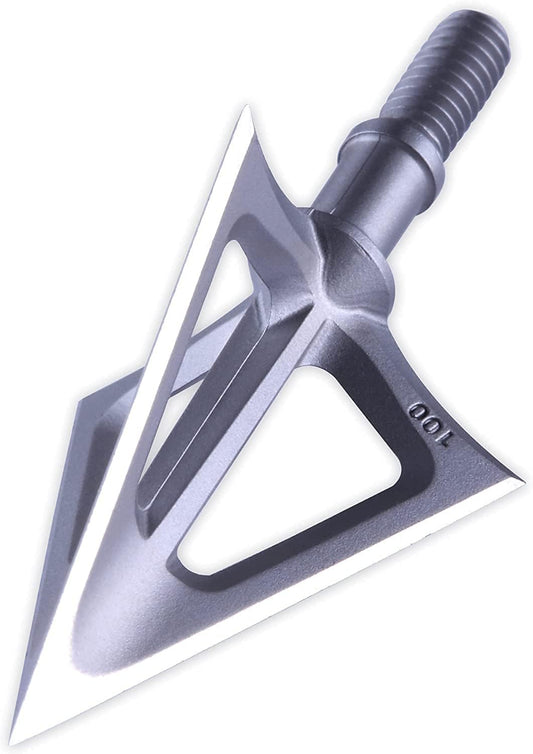 6PK Hunting Broadheads,100 Grain Stainless Steel Fixed Blade 1-1/8" Cut Premium Solid Arrow Tip Archery Arrowhead for Crossbow and Compound Bow