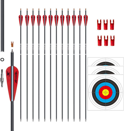 31Inch Carbon Arrow Archery Targeting Practice Hunting Arrows for Compound & Recurve Bow with Removable Tips(Pack of 12)
