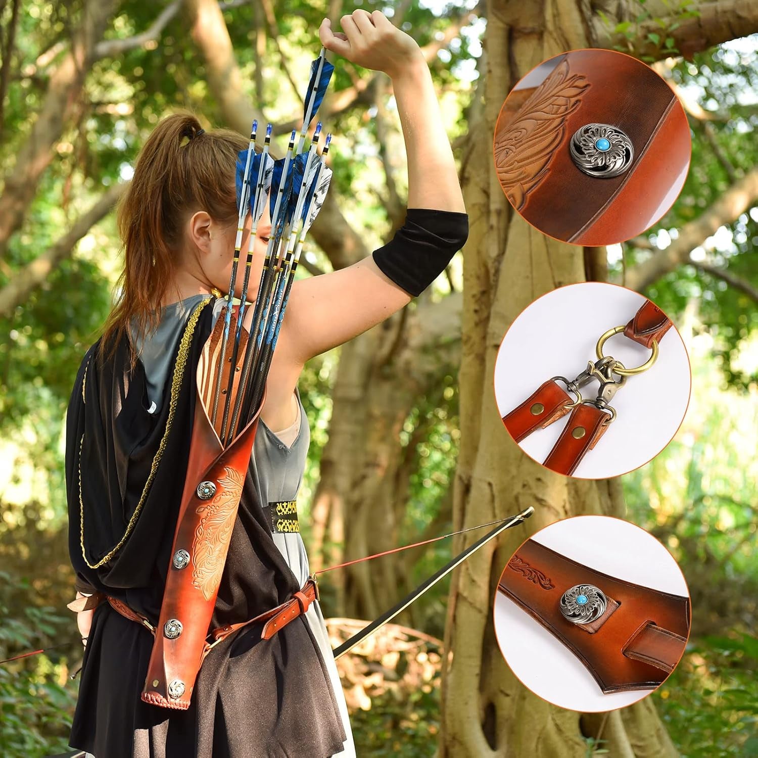 Pure Cowhide Arrow Quiver,Retro Hunting Quivers with Magnetic Attraction,Riding Quiver