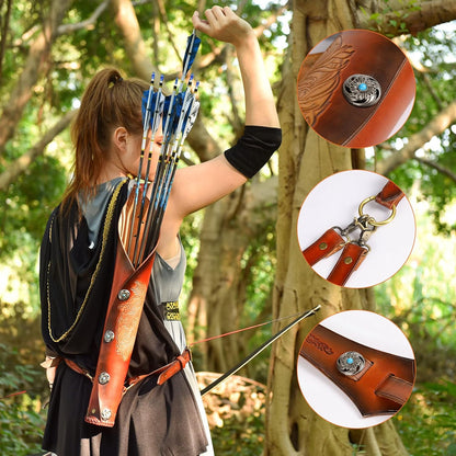 Pure Cowhide Arrow Quiver,Retro Hunting Quivers with Magnetic Attraction,Riding Quiver