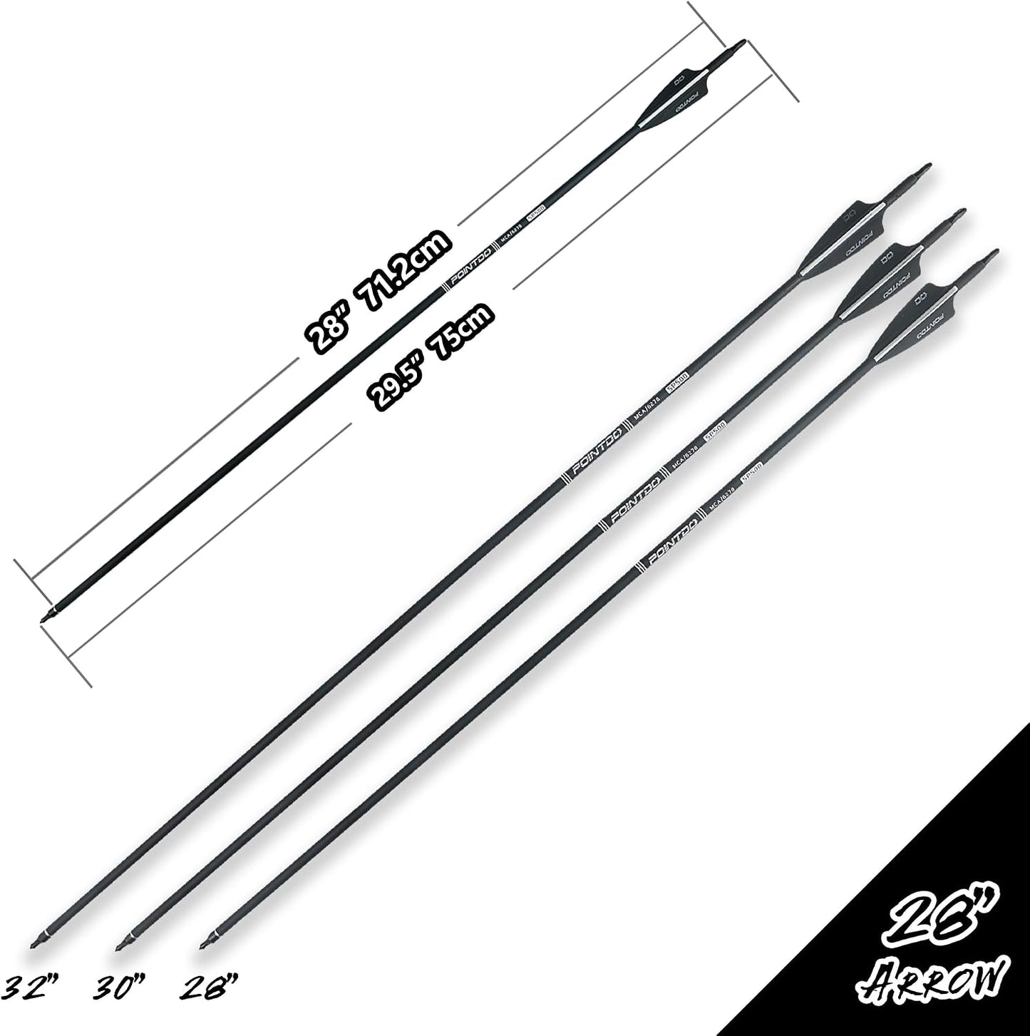 28"/30"/32Inch Carbon Arrow Practice Hunting Arrows with Removable Tips for Compound & Recurve Bow(Pack of 12)