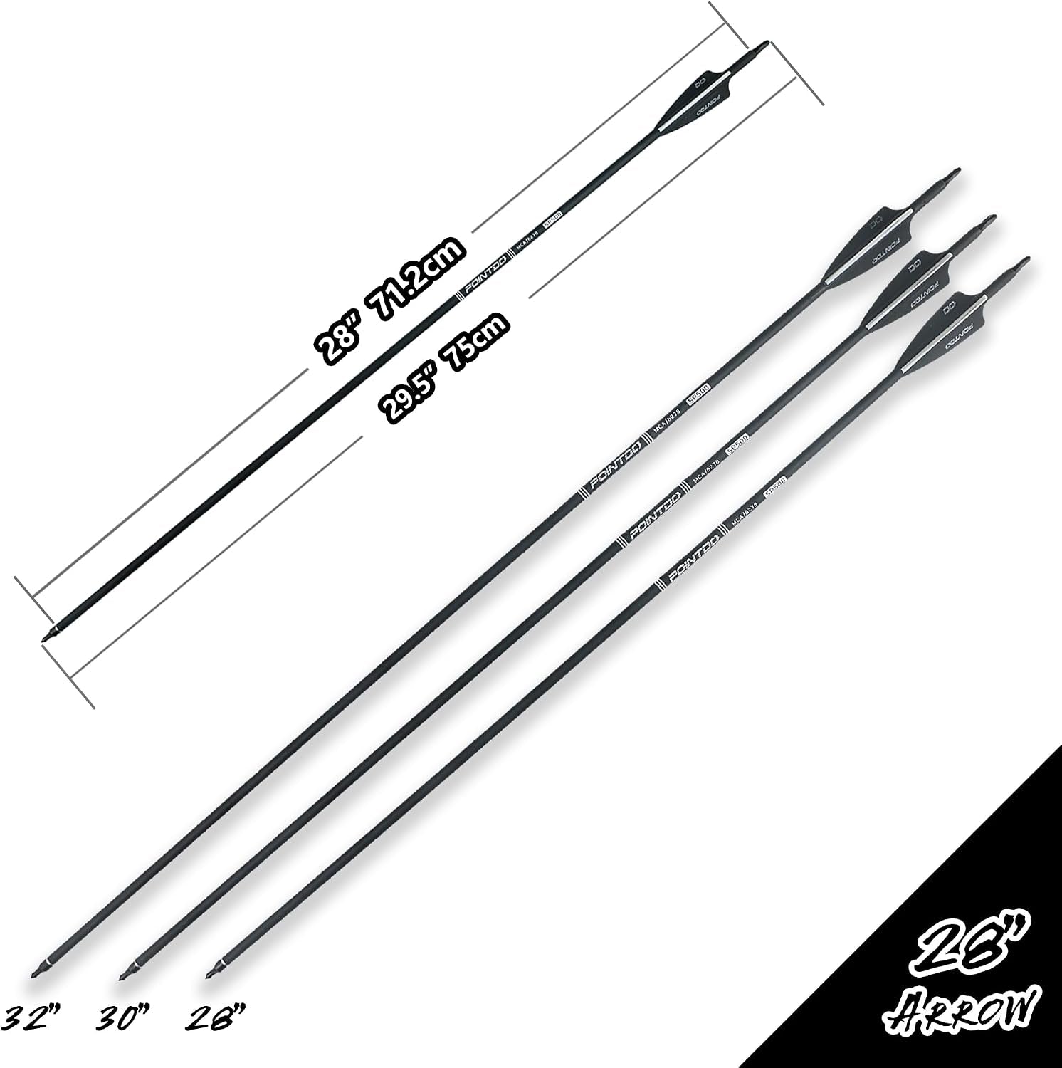 28"/30"/32Inch Carbon Arrow Practice Hunting Arrows with Removable Tips for Compound & Recurve Bow(Pack of 12)