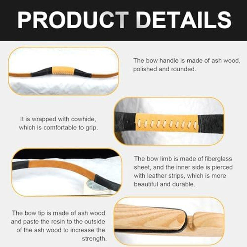 Archery Recurve Bow Set, 54" High-Performance Horse Bow for Hunting, Right Left Hand Traditional Turkish Bow for Youth Adults Beginners to Advanced Outdoor Practice & Hunting, 20-50 Lbs