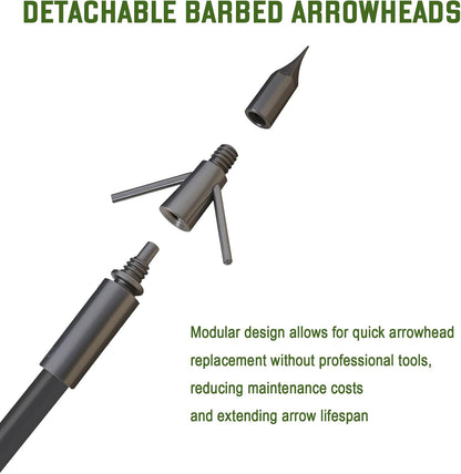 Archery Bowfishing Arrows Hunting 34Inch Solid Fiberglass Arrows with Broadhead for Compound Bow and Recurve Bow 6Pcs