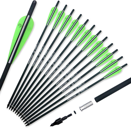 20Inch Carbon Crossbow Bolts Crossbow Hunting Arrows with 4" Vanes and Replaced Arrowhead/Tip (12 Pack)