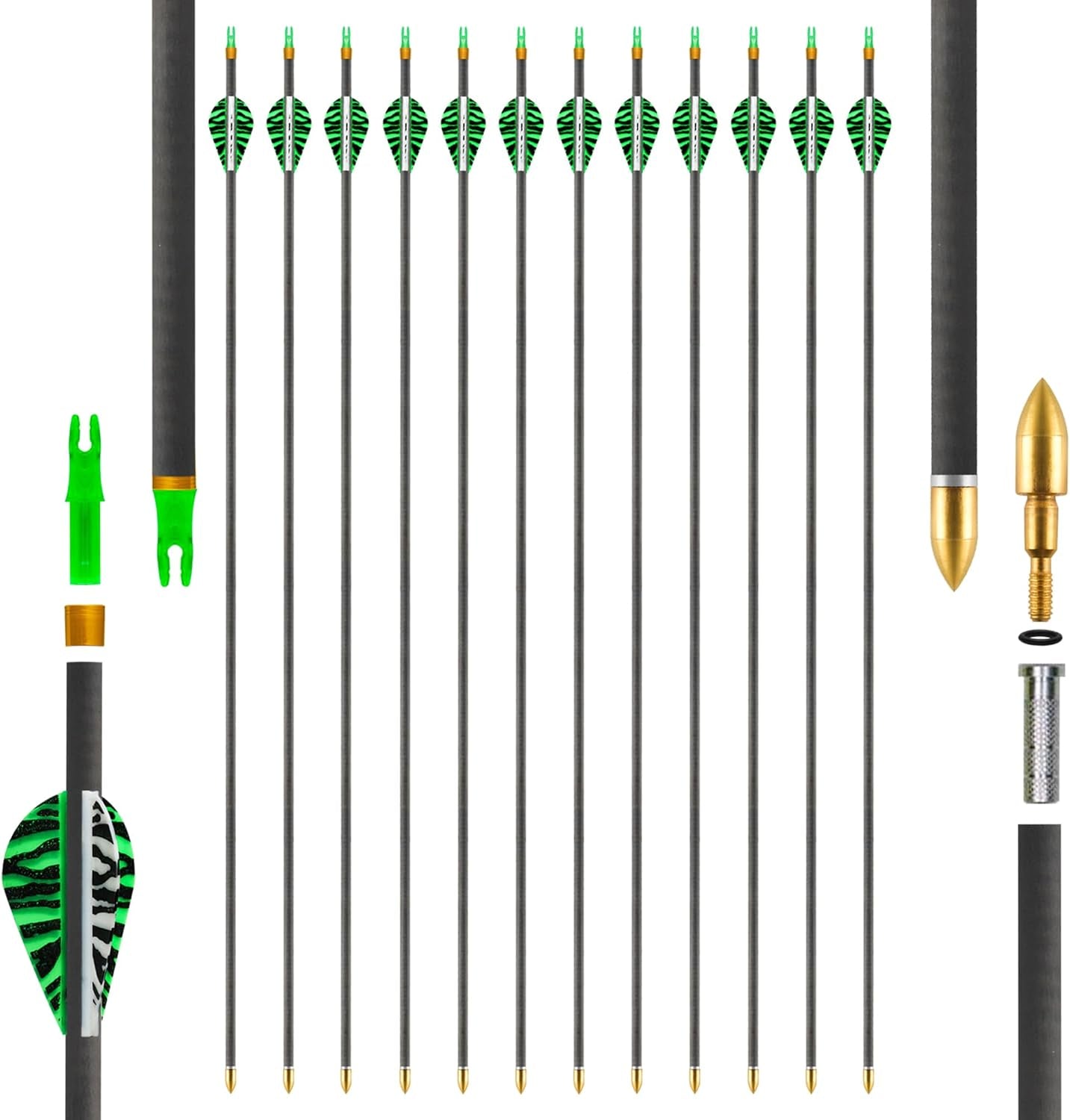 Carbon Arrows 31In for Hunting & Target Practice 350 Spine, 12 Pack with Removable Tips, Compatible with Compound & Recurve Bows‌