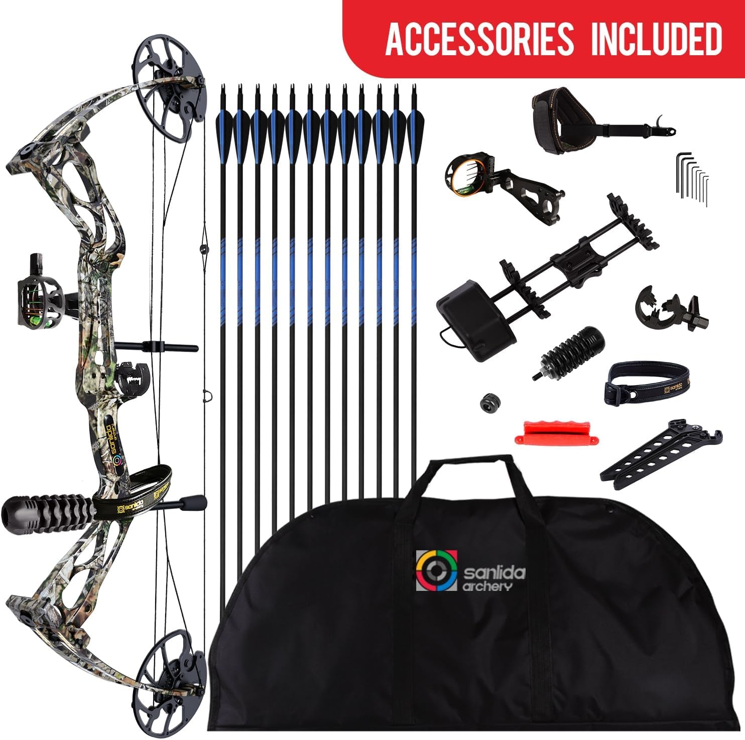 Dragonx8 Compound Bow Kit Camo and Dragon10 24Pcs Carbon Arrows（300 Spine