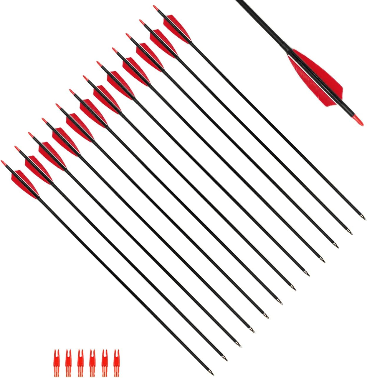 30" Carbon Arrows Hunting Arrows with 4" Shield Shaped Turkey Feathers Spine 400 for Recurve & Traditional Long & English Long Bow(Pack of 12)