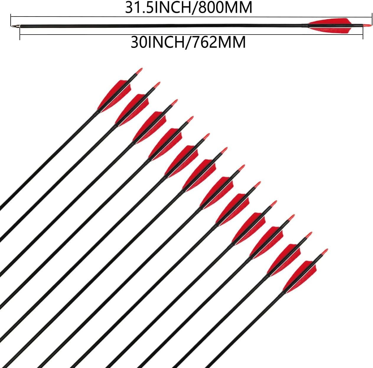 30" Carbon Arrows Hunting Arrows with 4" Shield Shaped Turkey Feathers Spine 400 for Recurve & Traditional Long & English Long Bow(Pack of 12)