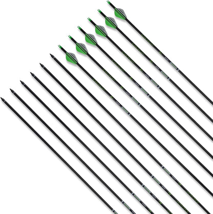 32" Carbon Arrows Archery Target Practice Hunting Arrows with Shaft Spine 400 with Removable Tips for Compound & Recurve Bow (Pack of 12)