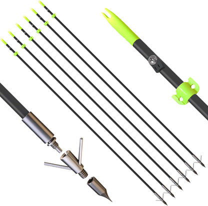 Archery Bowfishing Arrows Hunting 34Inch Solid Fiberglass Arrows with Broadhead for Compound Bow and Recurve Bow 6Pcs