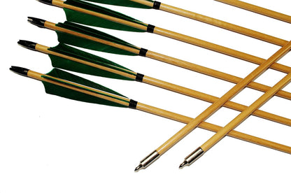 TTFLY FLETCHING 12PK 32 Inch Traditional Wooden Arrows Handmade Shaft Green Shield Turkey Feather Practice Archery for Recurve Longbow Hunting Arrows