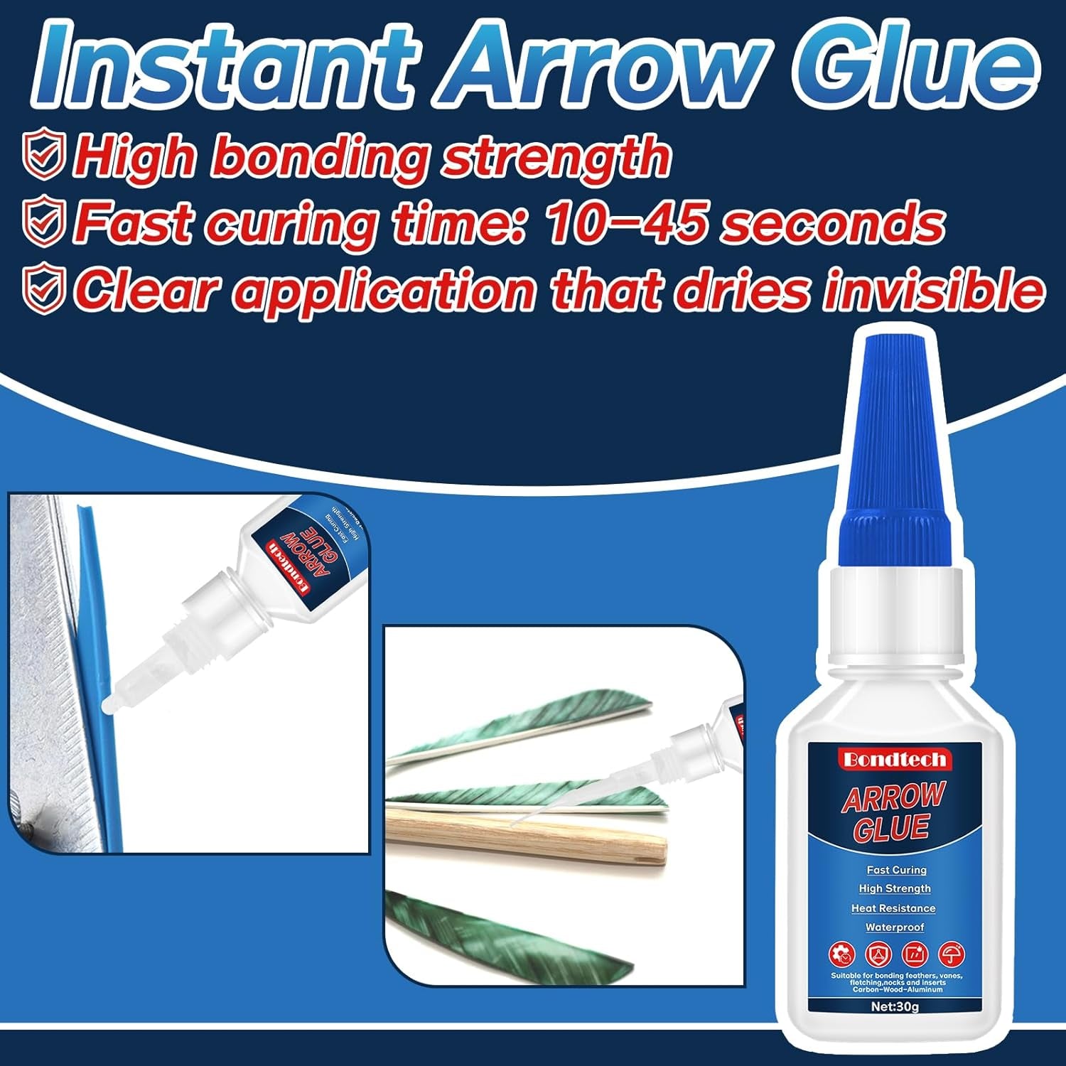 Arrow Glue 30 G, Fletching Glue, Instant & Clear Adhesive for Carbon Arrows, Fletching Vanes, Feathers and Inserts, Great for Aluminium, Carbon and Wood Shafts