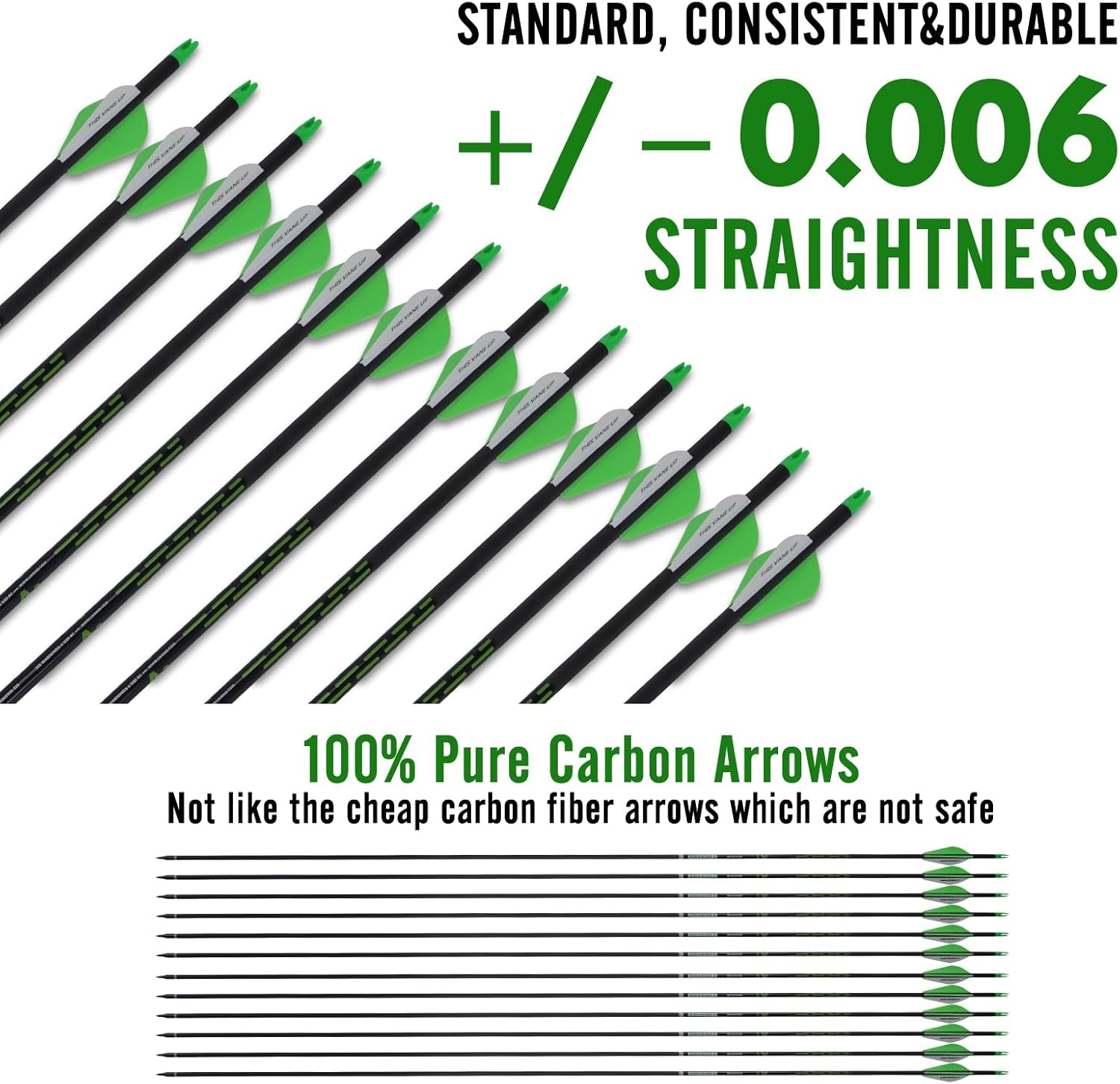 32" Carbon Arrows Archery Target Practice Hunting Arrows with Shaft Spine 400 with Removable Tips for Compound & Recurve Bow (Pack of 12)