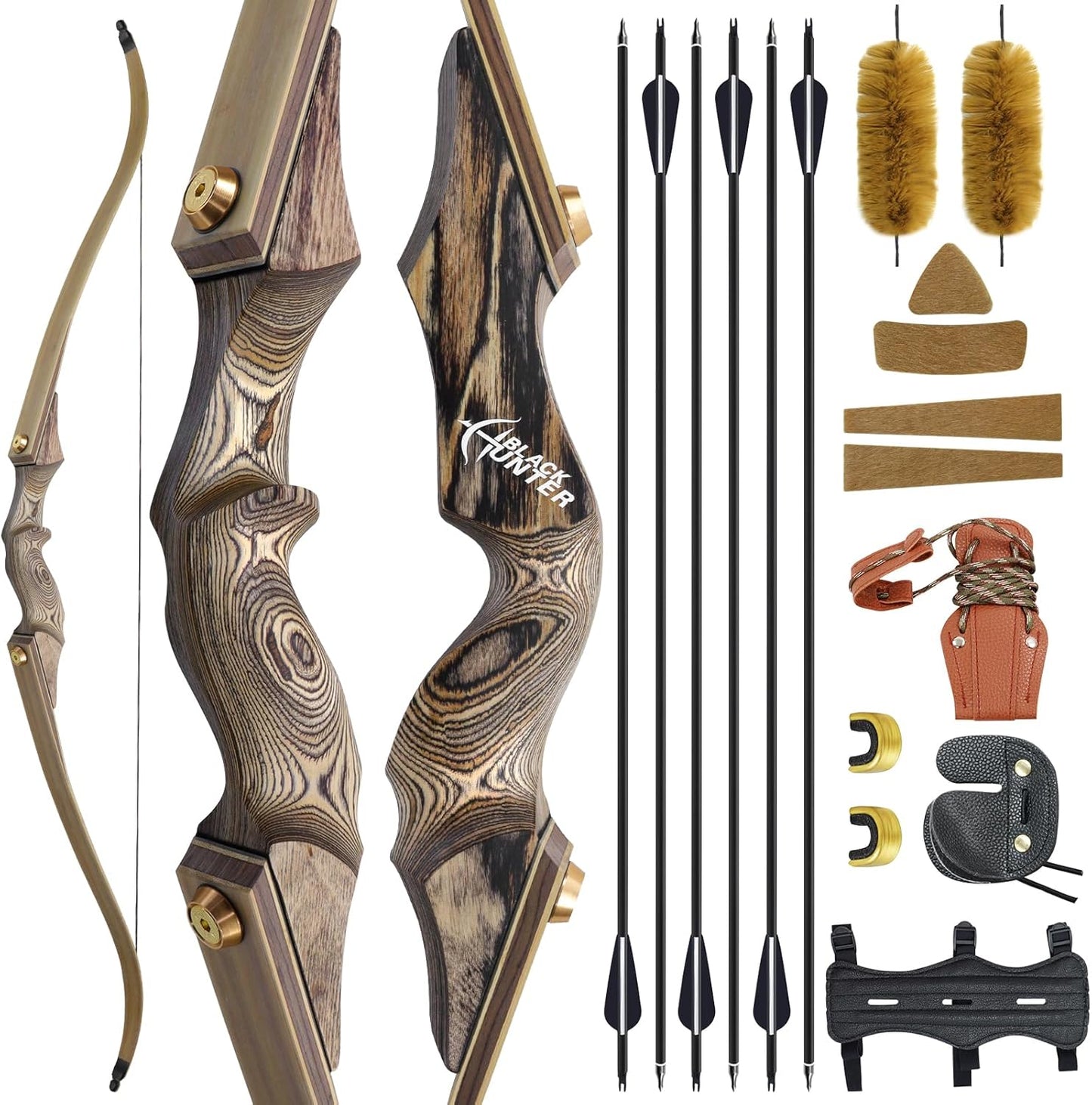 Black Hunter Recurve Bow 60 Inch 20-60 Lbs Takedown Bow Right Hand Hunting Bow and Arrow Set with Bow String Silencers Archery Bow for Adults Hunting Target Practice