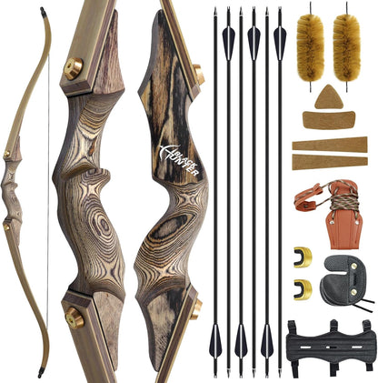 Black Hunter Recurve Bow 60 Inch 20-60 Lbs Takedown Bow Right Hand Hunting Bow and Arrow Set with Bow String Silencers Archery Bow for Adults Hunting Target Practice