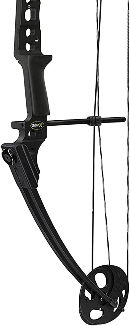 Gen-X Lightweight Compound Bow, Archery Hunting Bow for Adults W/Adjustable Riser, Cam Draw Weight, & Length, Draw Hand - Right, Black