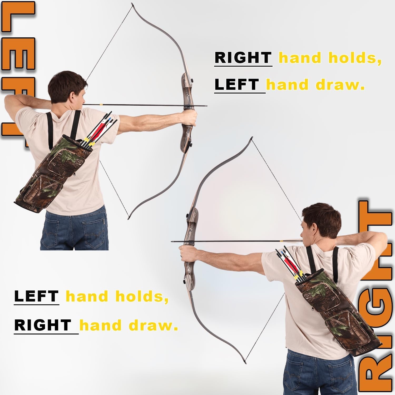 Recurved Wooden Takedown Archery Bow 62" Hunting Bow - Arrows Quiver Bag and Bow Stringer Tool Included - Right & Left-Handed 25-55 LBS Draw Weight