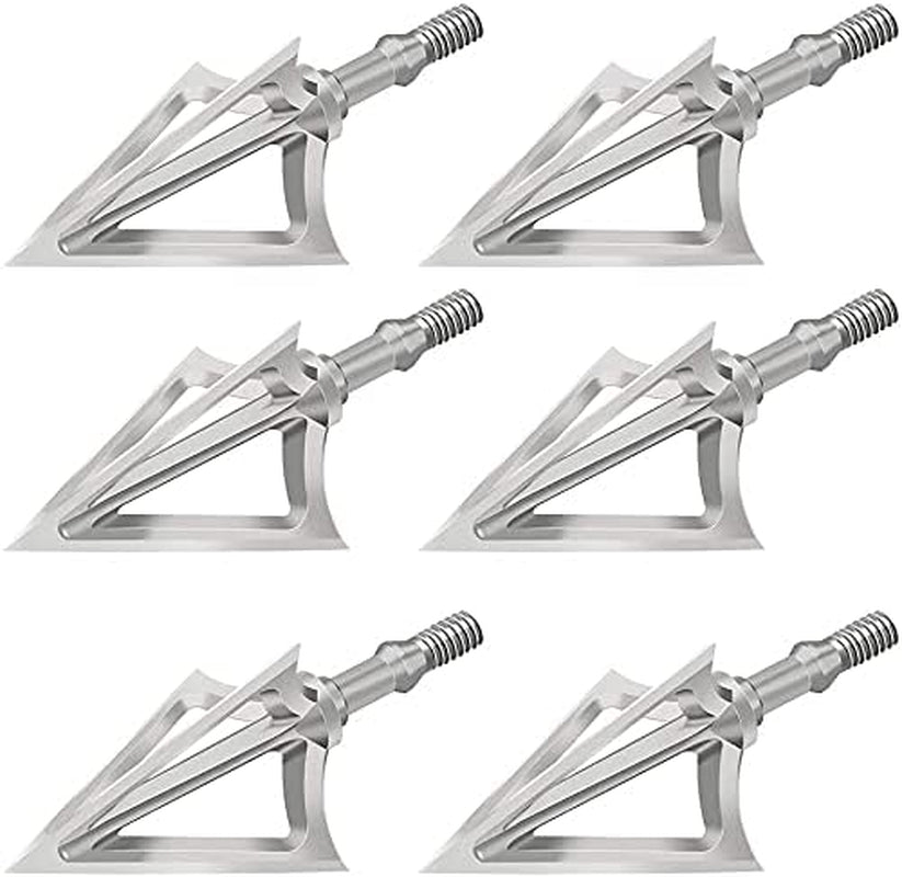 6PK Hunting Broadheads,100 Grain Stainless Steel Fixed Blade 1-1/8" Cut Premium Solid Arrow Tip Archery Arrowhead for Crossbow and Compound Bow
