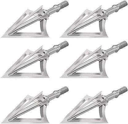 6PK Hunting Broadheads,100 Grain Stainless Steel Fixed Blade 1-1/8" Cut Premium Solid Arrow Tip Archery Arrowhead for Crossbow and Compound Bow
