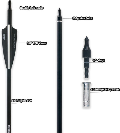 28"/30"/32Inch Carbon Arrow Practice Hunting Arrows with Removable Tips for Compound & Recurve Bow(Pack of 12)