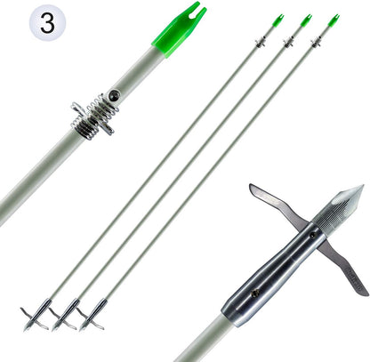 Bowfishing Head Carbon/Glass-Fiber Arrow Shafts 2 Mechanical Barbs 2.5" Holding Area Archery Broadhead Fits 5/16" Fiberglass Arrow Shaft 3/6 PK
