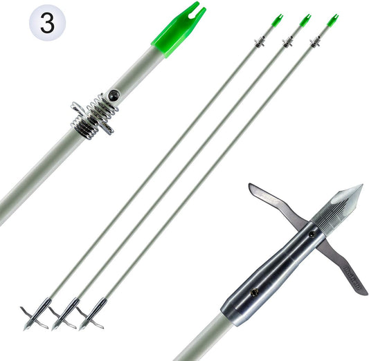 Bowfishing Head Carbon/Glass-Fiber Arrow Shafts 2 Mechanical Barbs 2.5" Holding Area Archery Broadhead Fits 5/16" Fiberglass Arrow Shaft 3/6 PK