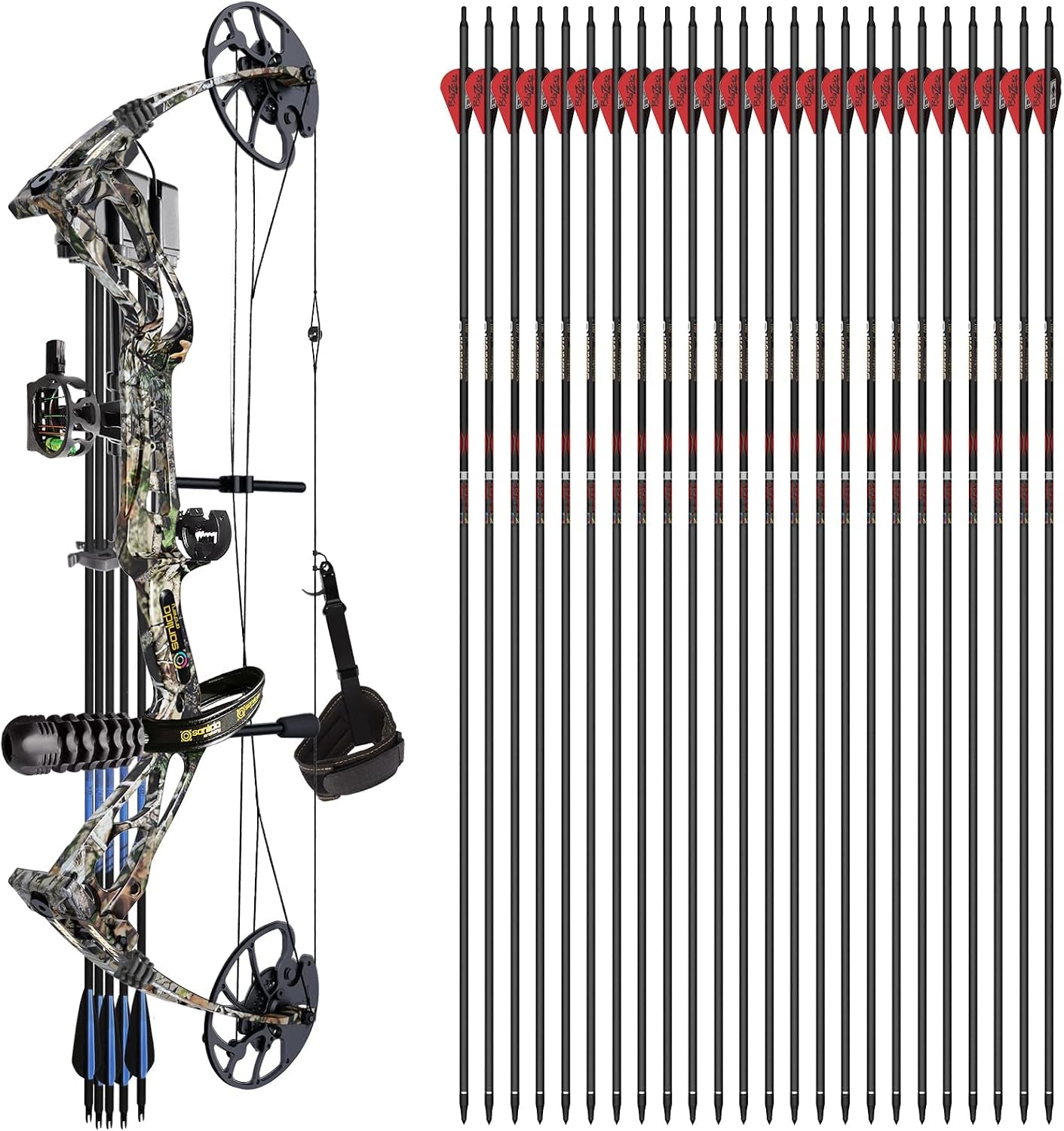 Dragonx8 Compound Bow Kit Camo and Dragon10 24Pcs Carbon Arrows（300 Spine